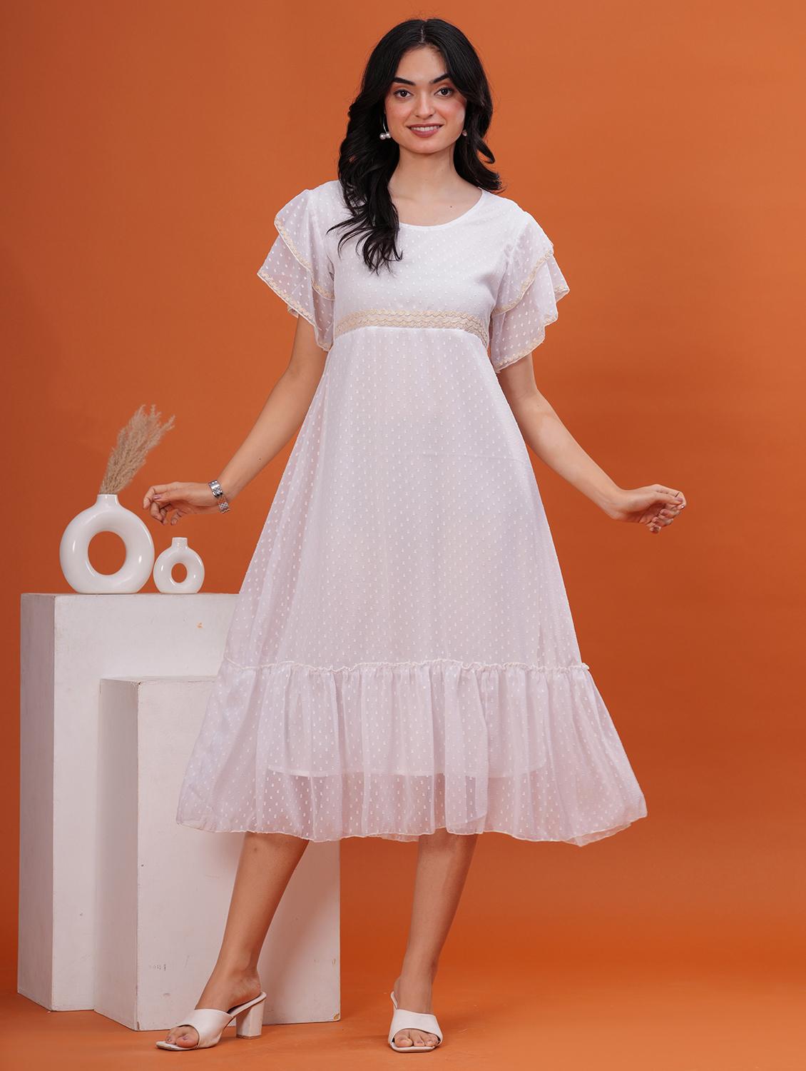 women swiss dot short sleeve tiered dress - 21908178 - Zoom Image - 0
