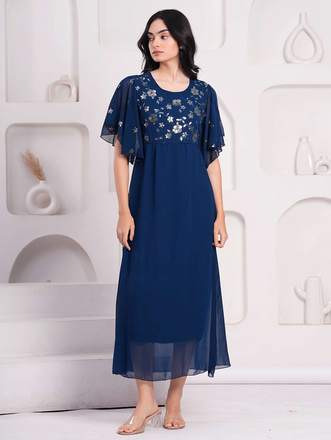 women embellished flared sleeve a-line ethnic dress - 21908181 -  Standard Image - 1