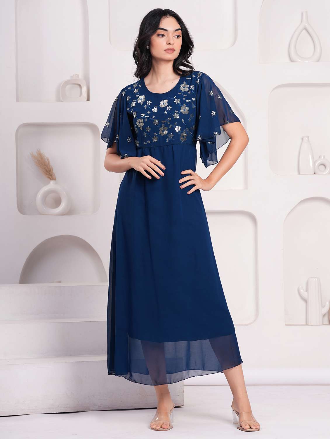 women embellished flared sleeve a-line ethnic dress - 21908181 - Standard Image - 4