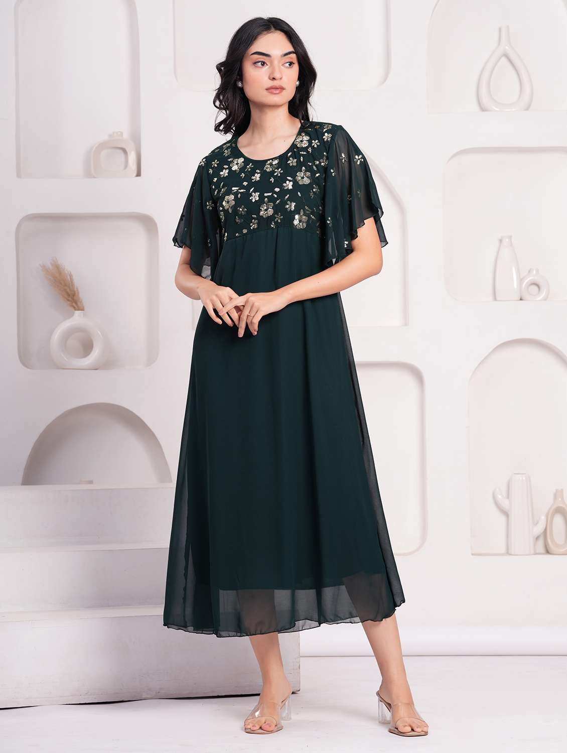 women embellished flared sleeve a-line ethnic dress - 21908182 -  Standard Image - 1