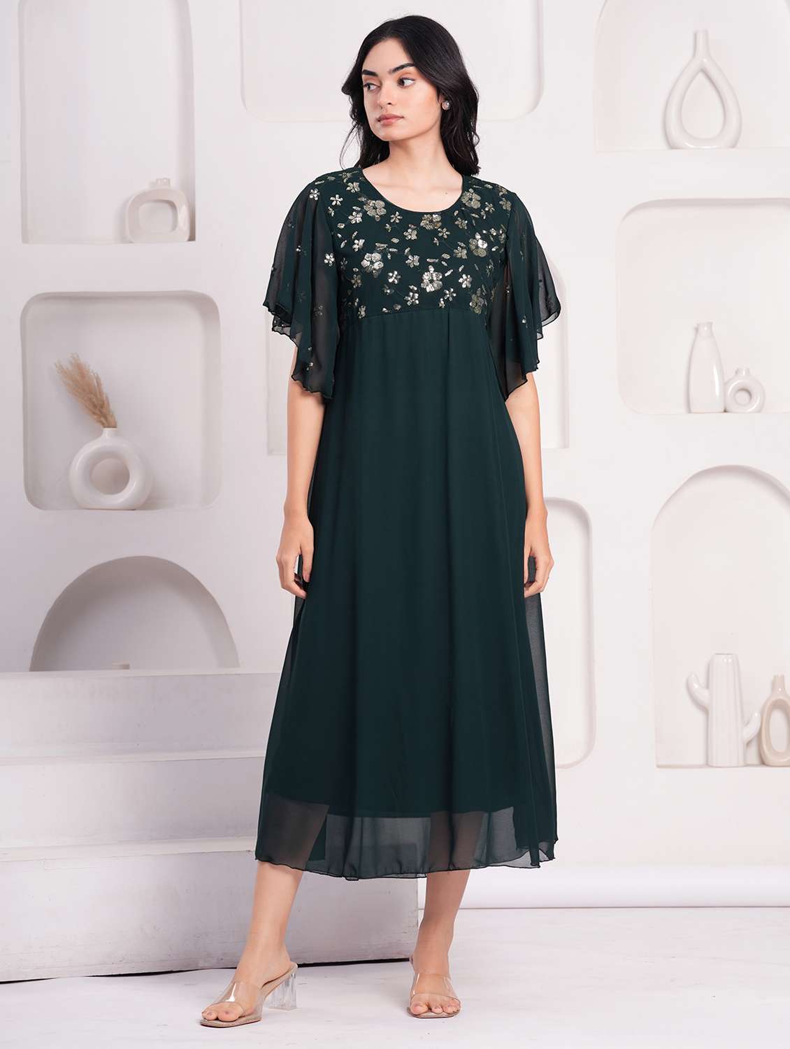 women embellished flared sleeve a-line ethnic dress - 21908182 - Standard Image - 4