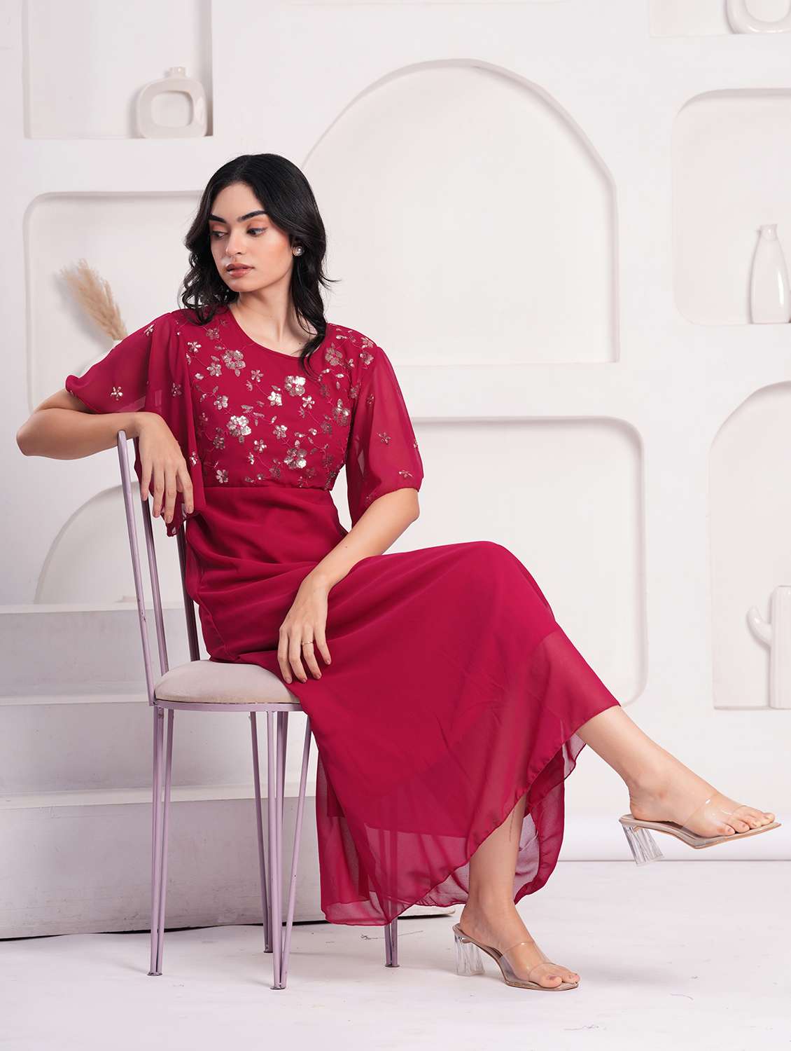 women embellished flared sleeve a-line ethnic dress - 21908183 - Standard Image - 4