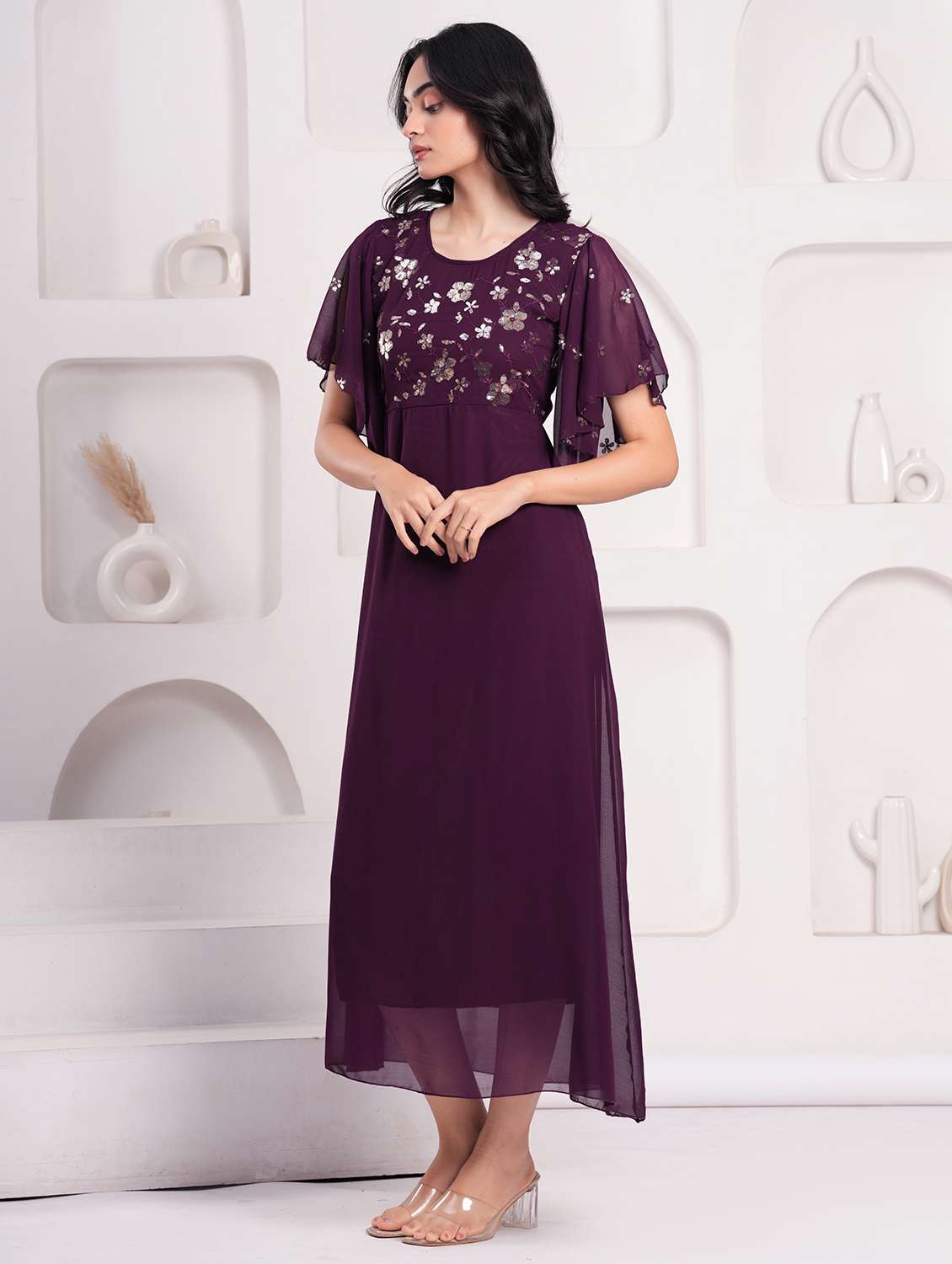 women embellished flared sleeve a-line ethnic dress - 21908184 -  Standard Image - 1