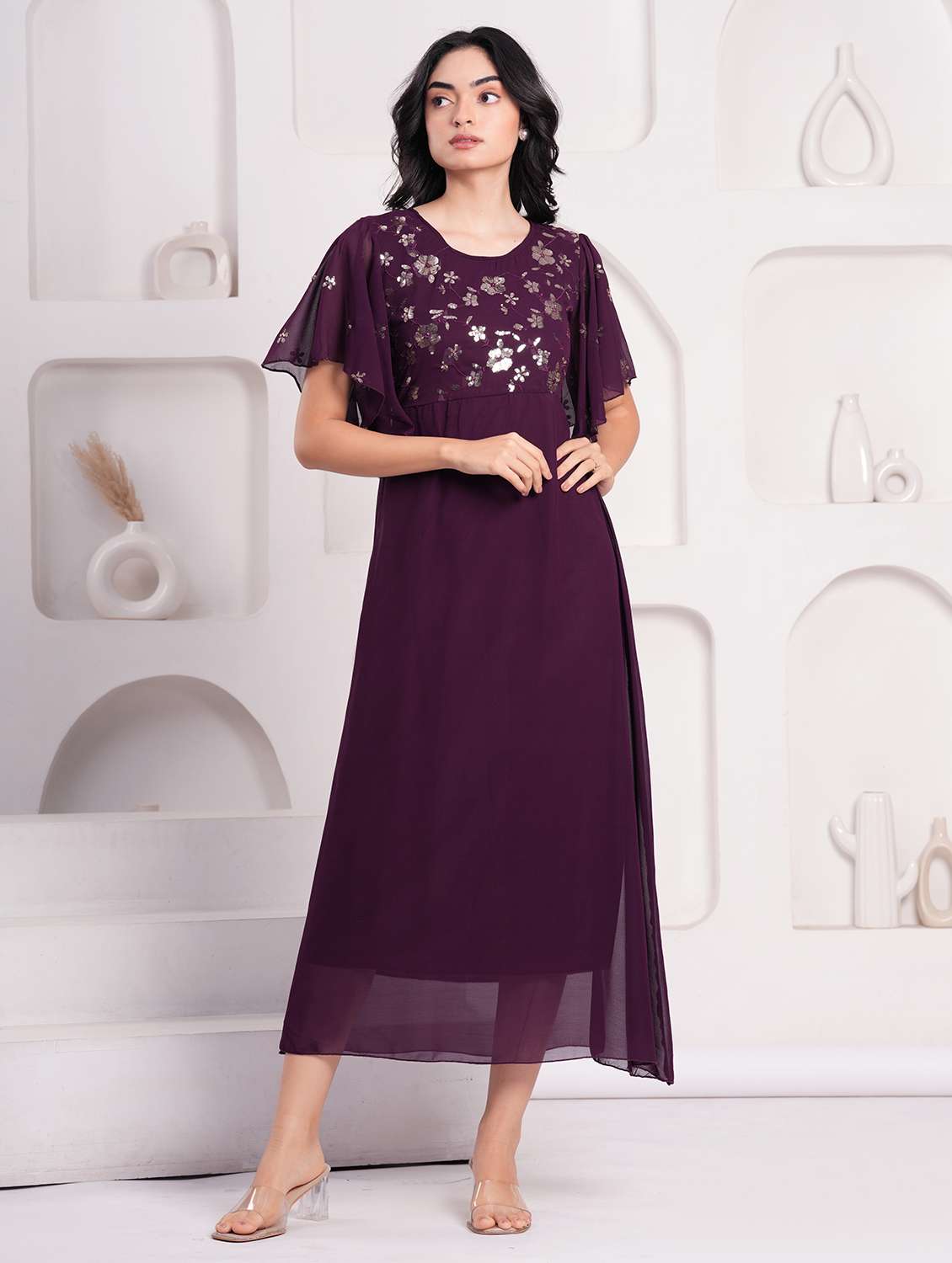 women embellished flared sleeve a-line ethnic dress - 21908184 -  Standard Image - 4