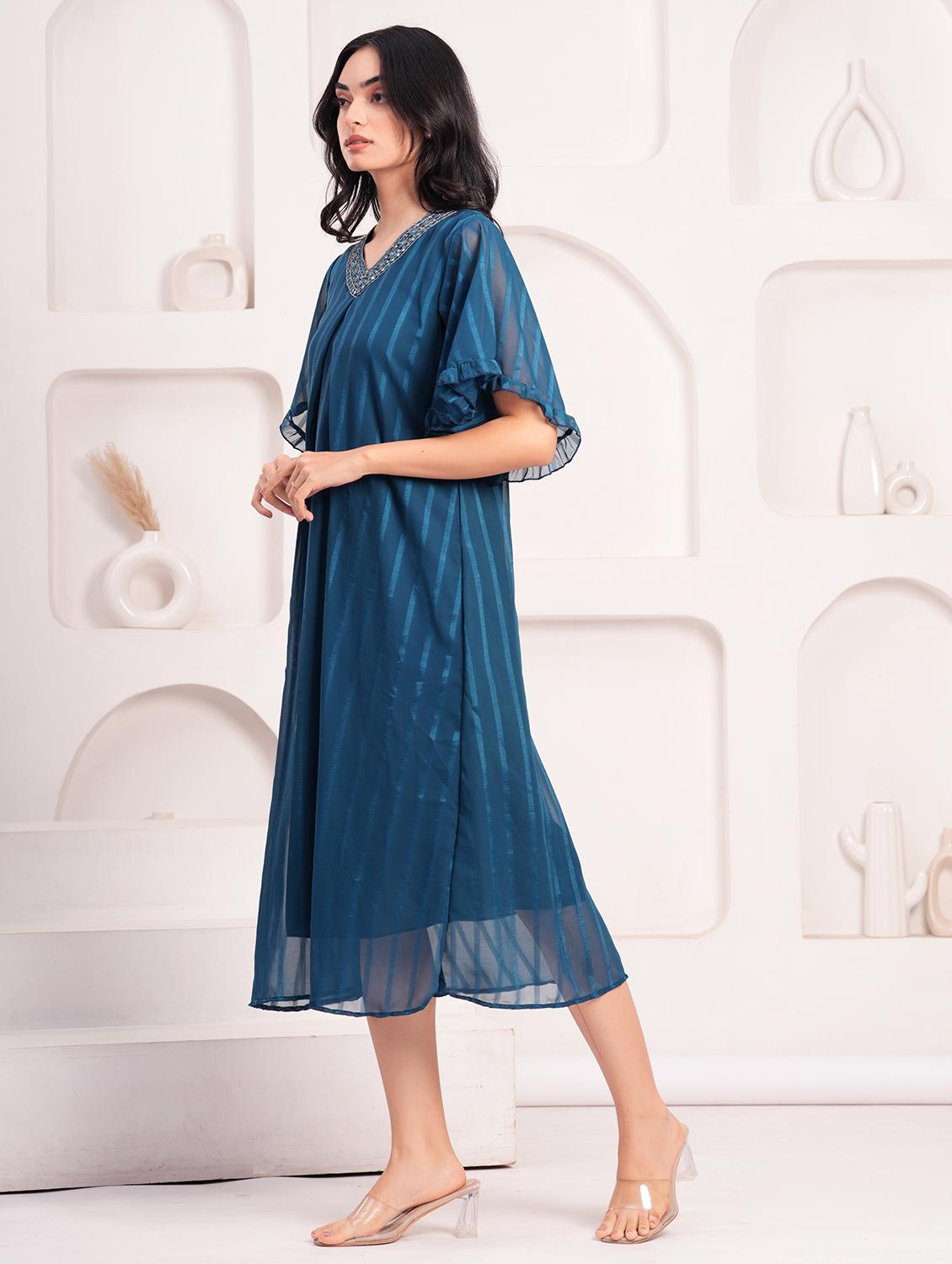women embroidered flared sleeve a-line ethnic dress - 21908277 -  Standard Image - 1