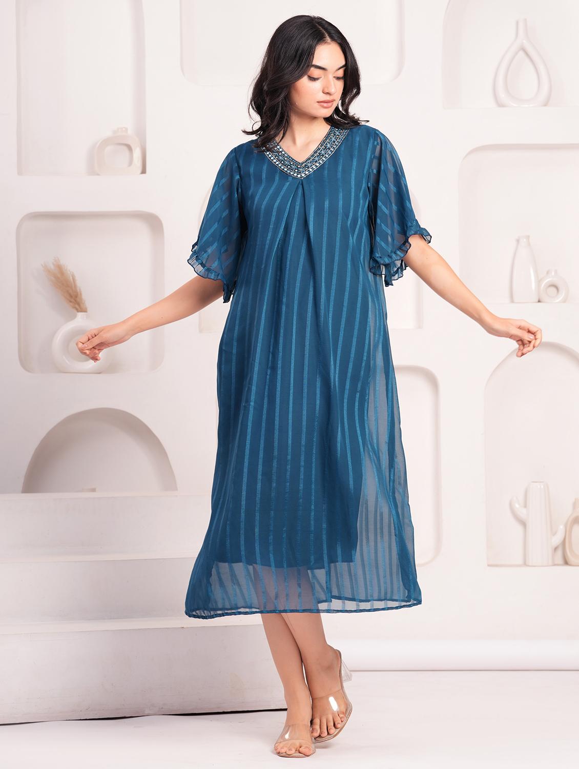 women embroidered flared sleeve a-line ethnic dress - 21908277 - Standard Image - 4
