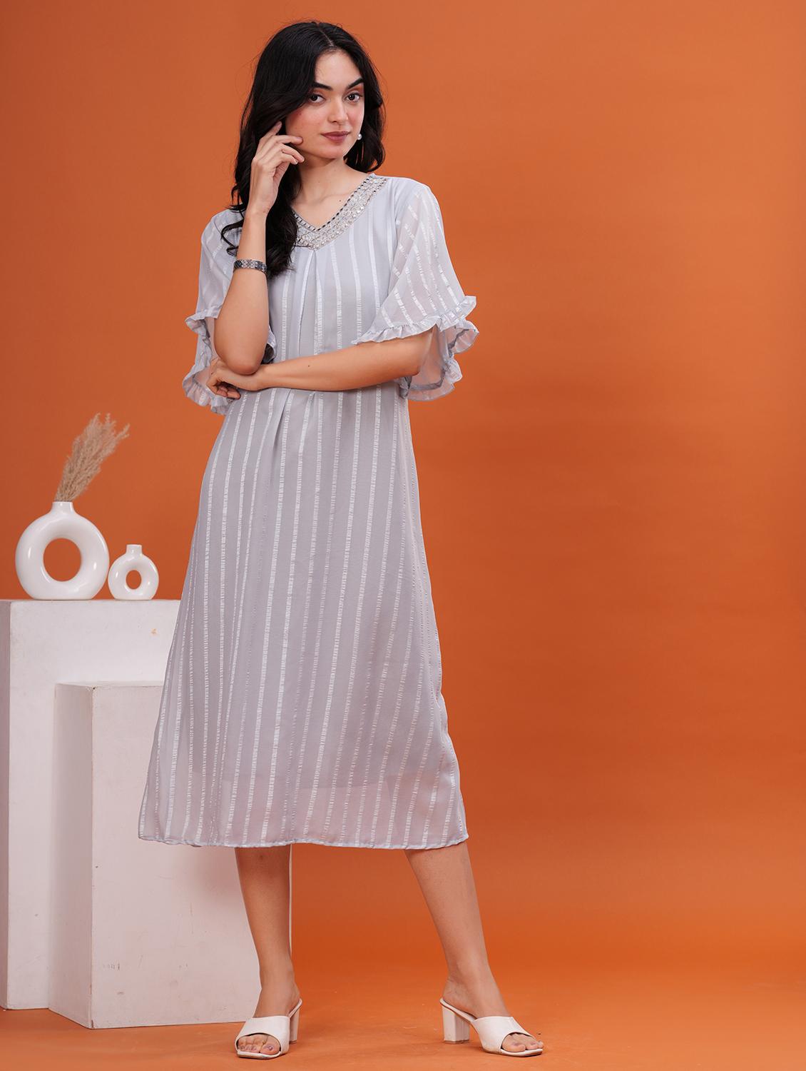 women embroidered flared sleeve a-line ethnic dress - 21908278 - Standard Image - 1