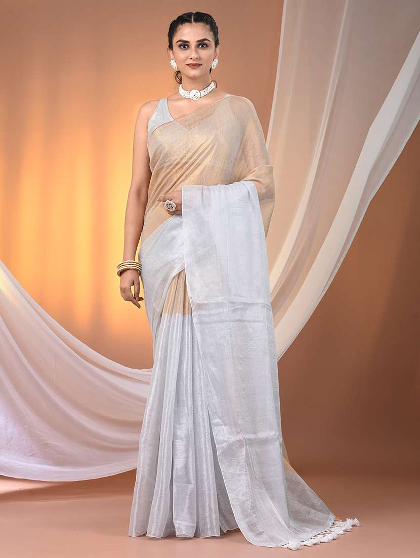 women gold handloom saree with blouse