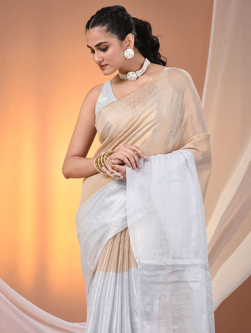 women gold handloom saree with blouse - 21908332 -  Standard Image - 4