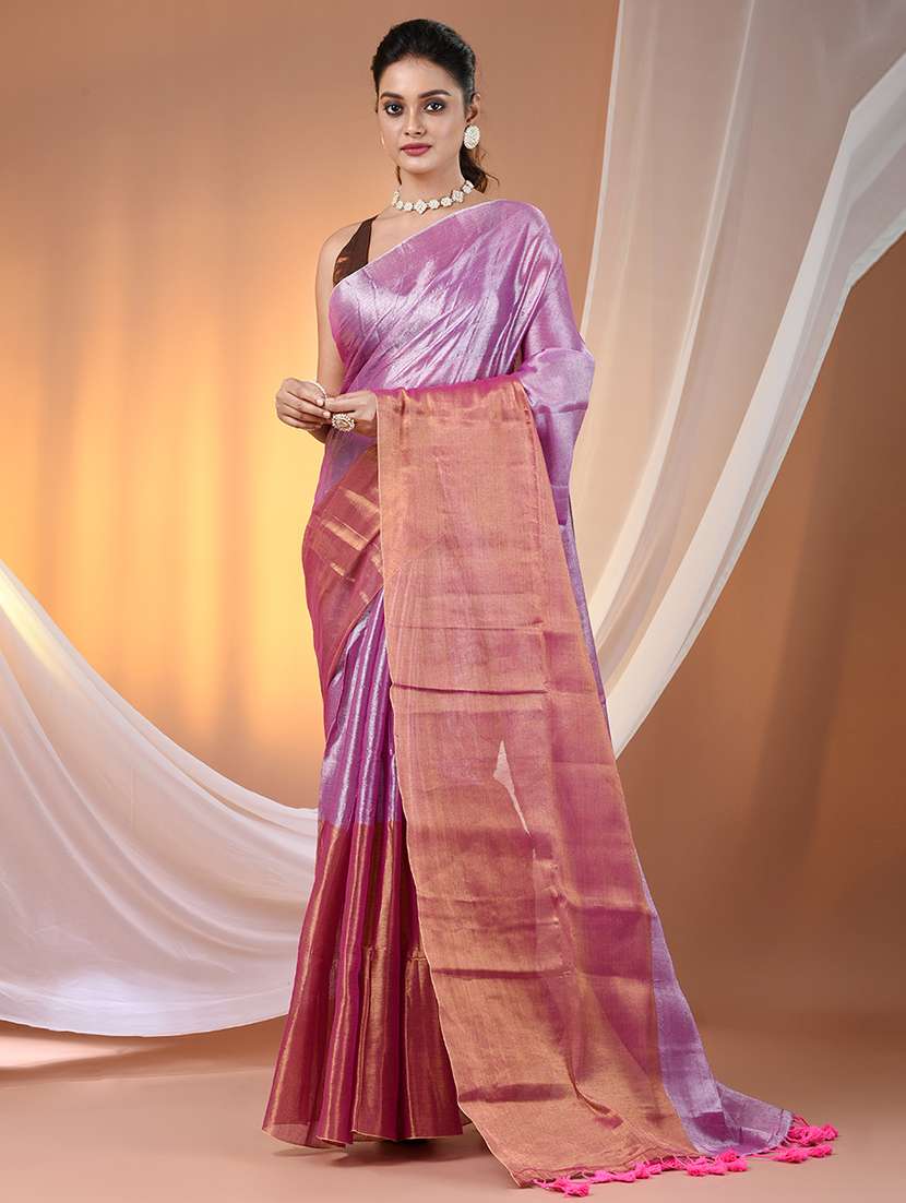 women lavender handloom saree with blouse