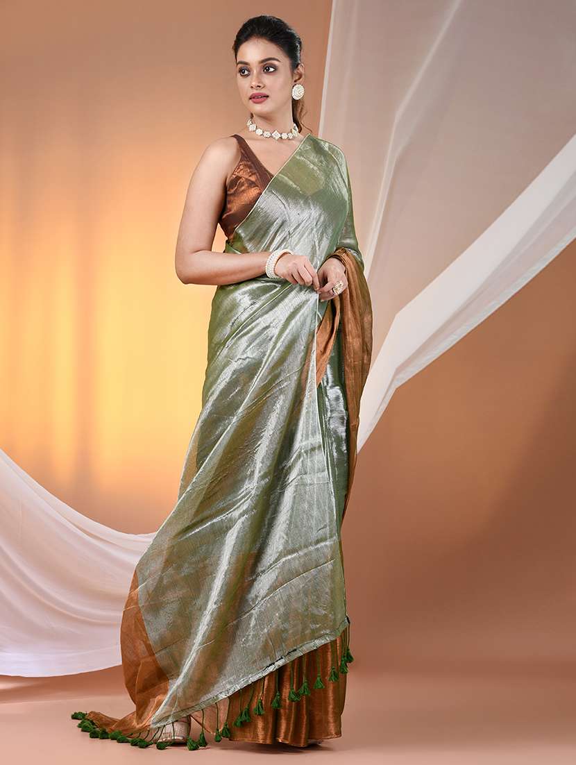 women green handloom saree with blouse - 21908345 -  Standard Image - 1