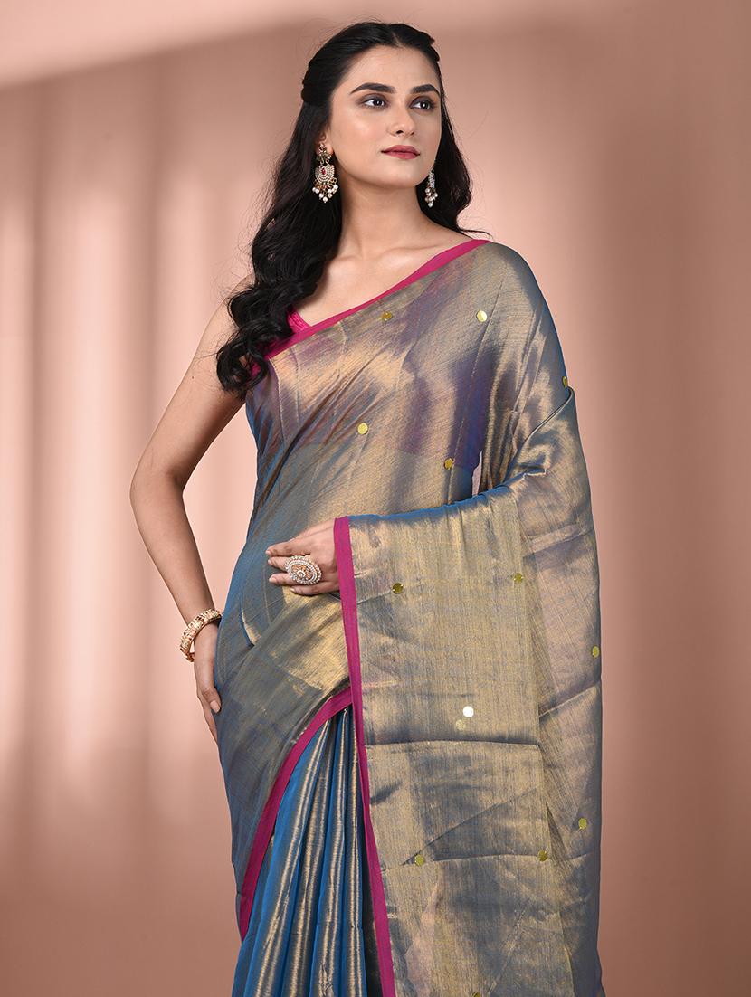 women solid with work embellished saree with blouse - 21908350 - Standard Image - 4