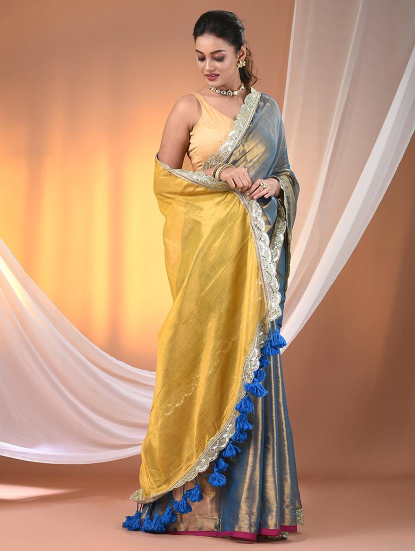 women solid with bordered saree with blouse - 21908357 - Standard Image - 1