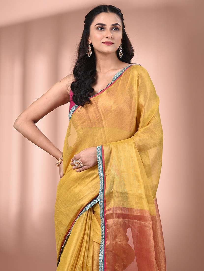 women solid with bordered saree with blouse - 21908359 - Standard Image - 4