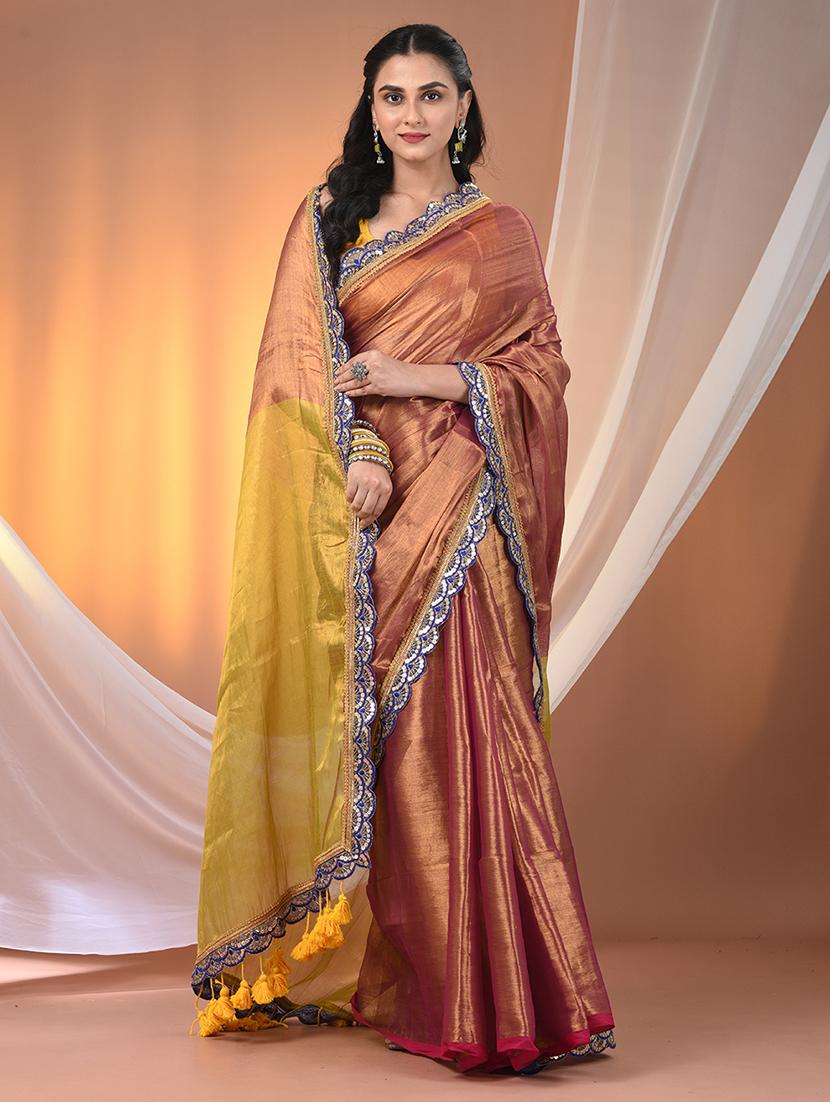 women solid with bordered saree with blouse - 21908360 - Standard Image - 1