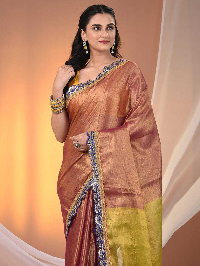 women solid with bordered saree with blouse - 21908360 - Standard Image - 4