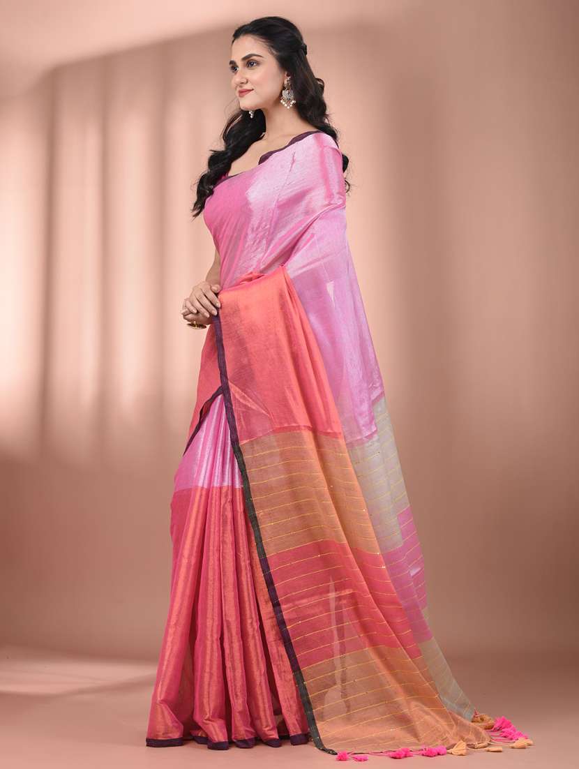 women pink handloom saree with blouse - 21908362 -  Standard Image - 1