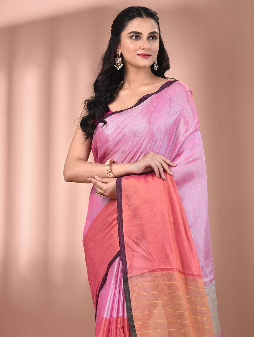 women pink handloom saree with blouse - 21908362 -  Standard Image - 4