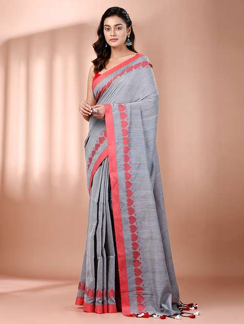 women grey handloom saree with blouse - 21908363 -  Standard Image - 0
