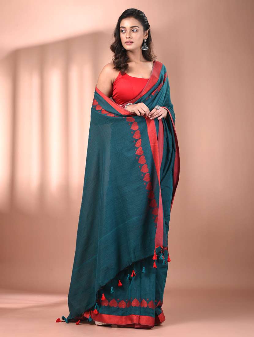 women solid handloom saree with blouse - 21908364 - Standard Image - 1