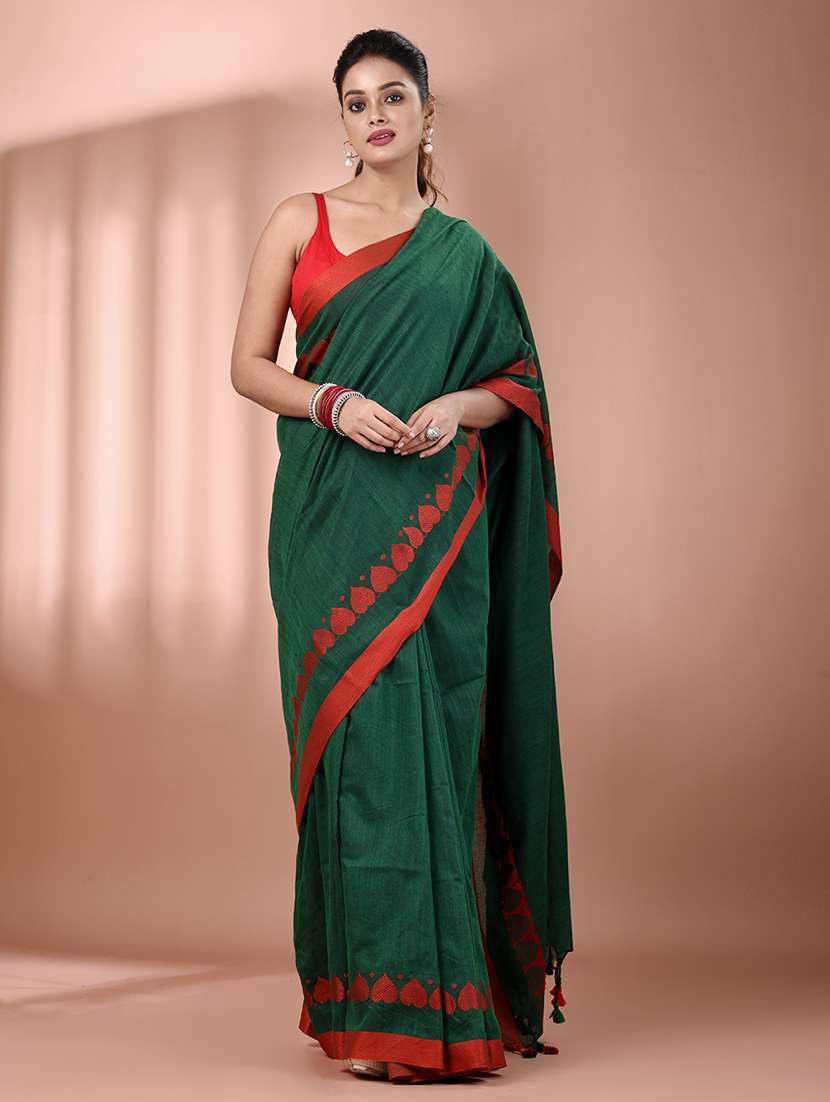 women solid handloom saree with blouse - 21908365 -  Standard Image - 1