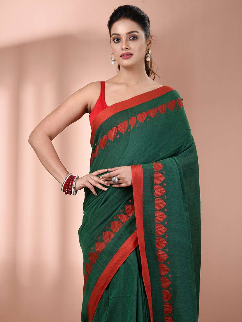 women solid handloom saree with blouse - 21908365 -  Standard Image - 4