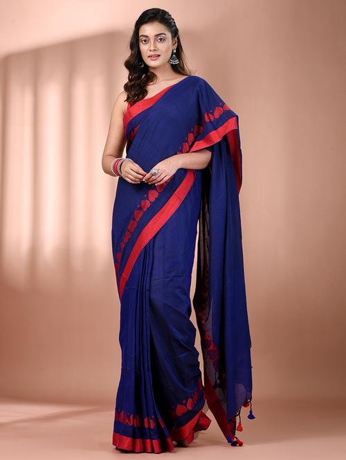 women solid handloom saree with blouse - 21908367 -  Standard Image - 0