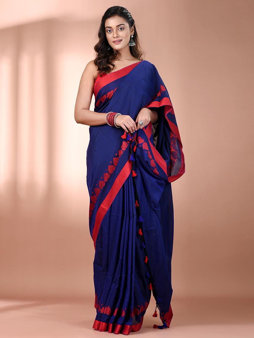 women solid handloom saree with blouse - 21908367 -  Standard Image - 1