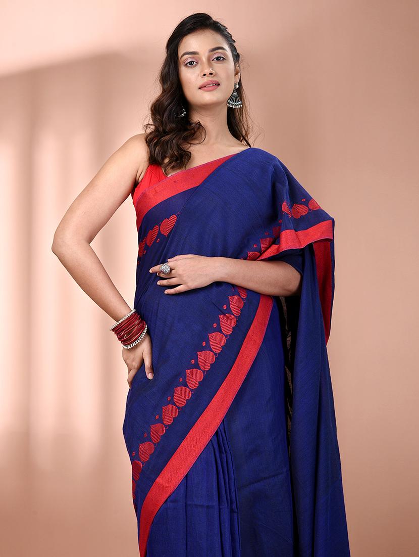 women solid handloom saree with blouse - 21908367 - Standard Image - 4