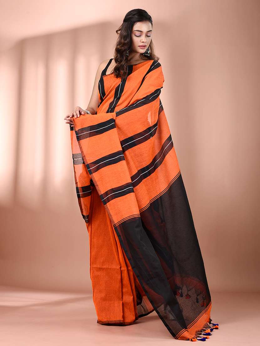 women orange handloom saree with blouse - 21908368 -  Standard Image - 1