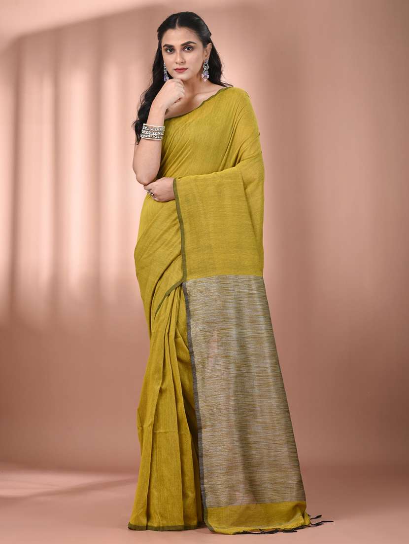 women solid handloom saree with blouse