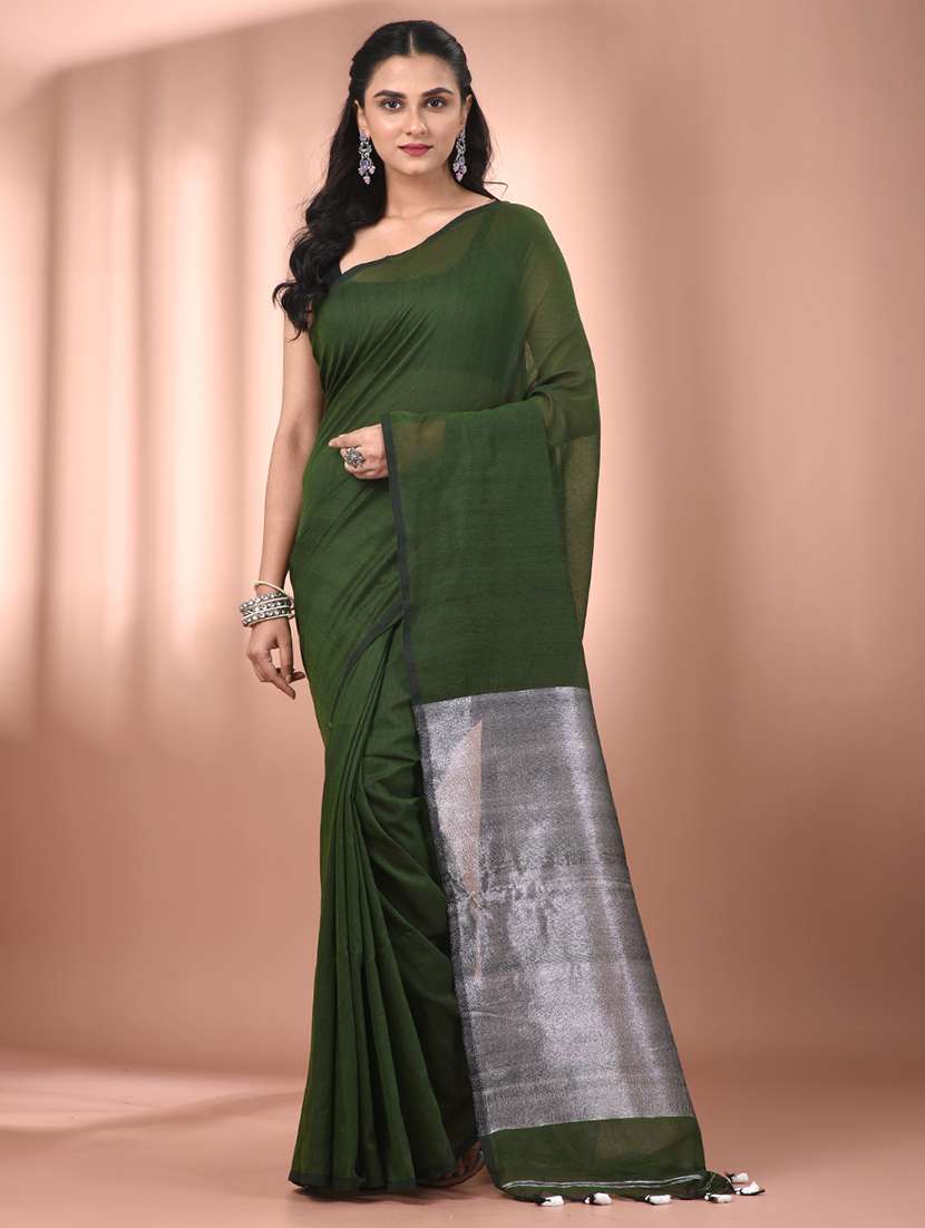 women solid handloom saree with blouse