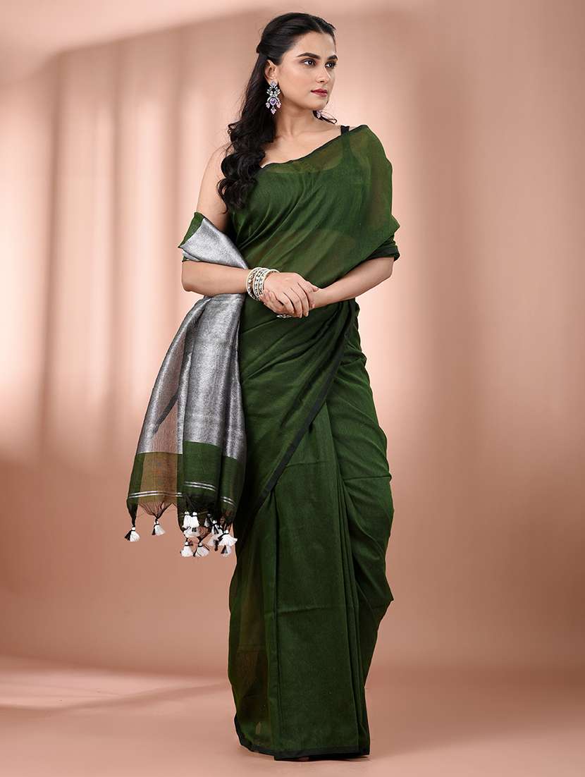 women solid handloom saree with blouse - 21908370 -  Standard Image - 1