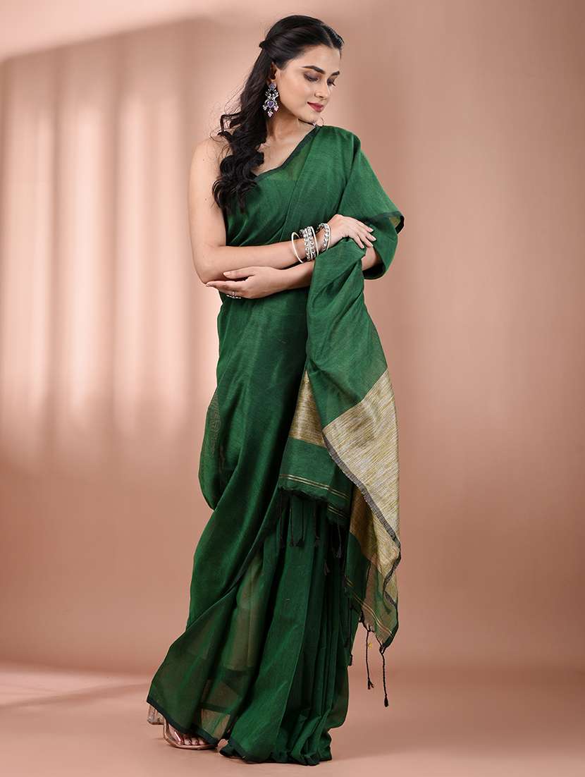 women solid handloom saree with blouse - 21908371 -  Standard Image - 1