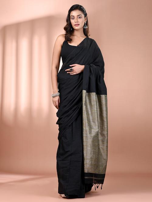 women solid handloom saree with blouse - 21908372 -  Standard Image - 0