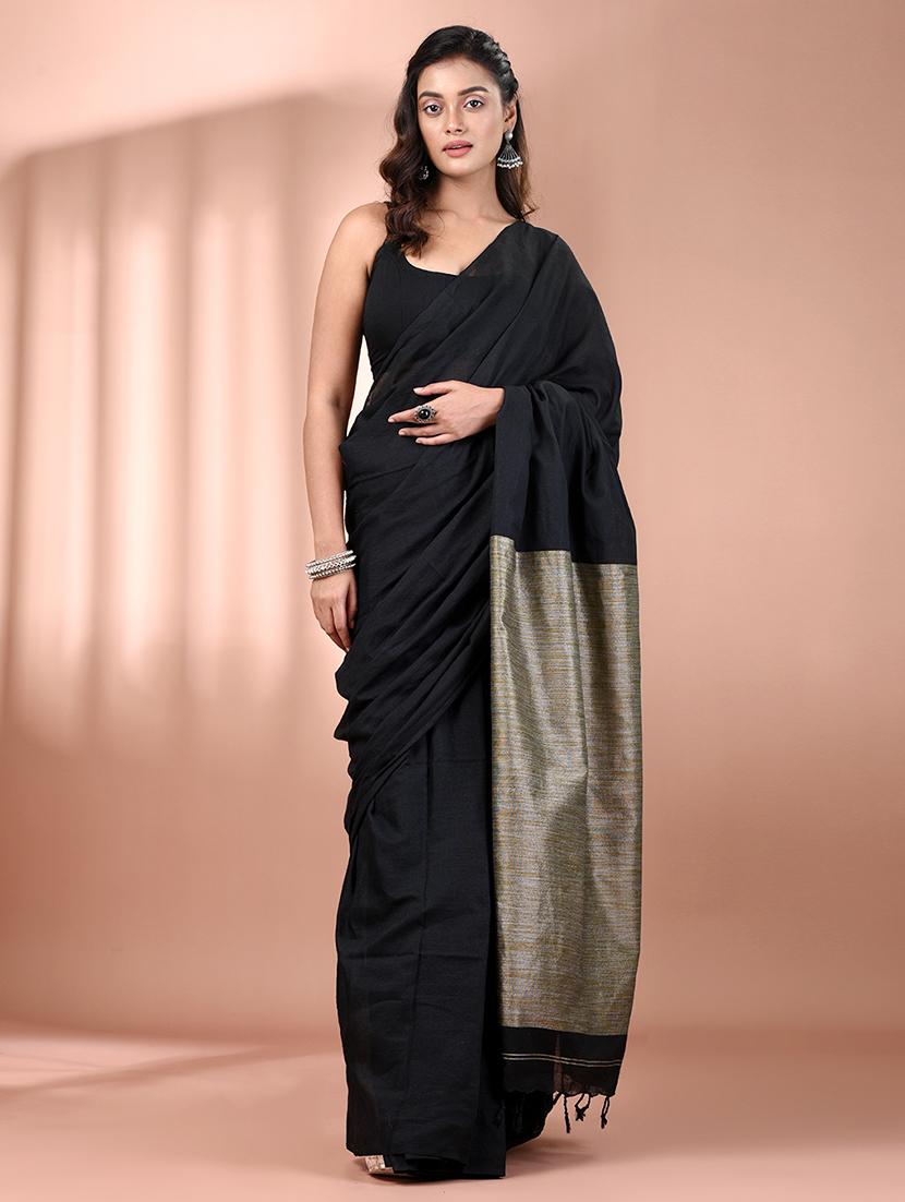 women solid handloom saree with blouse - 21908372 -  Zoom Image - 0