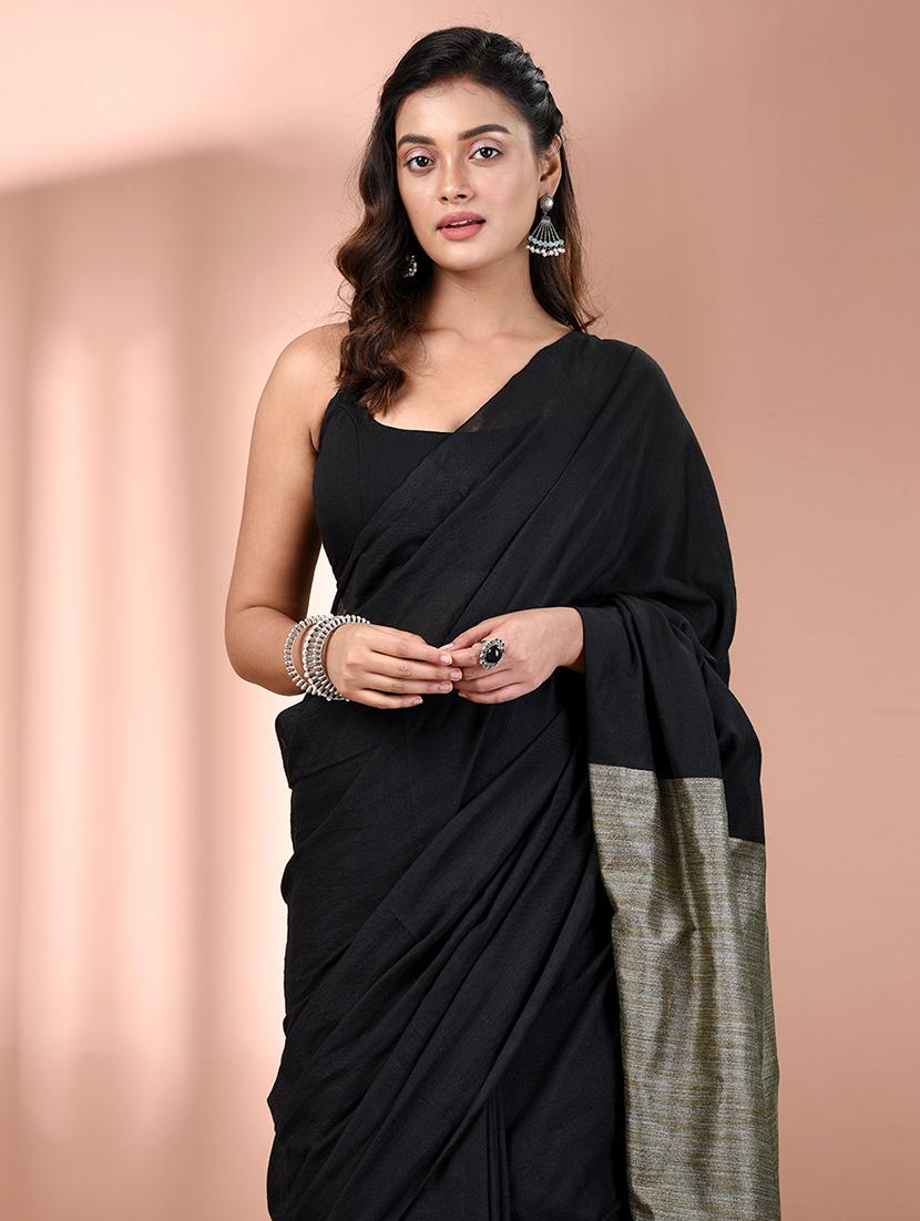 women solid handloom saree with blouse - 21908372 - Standard Image - 4