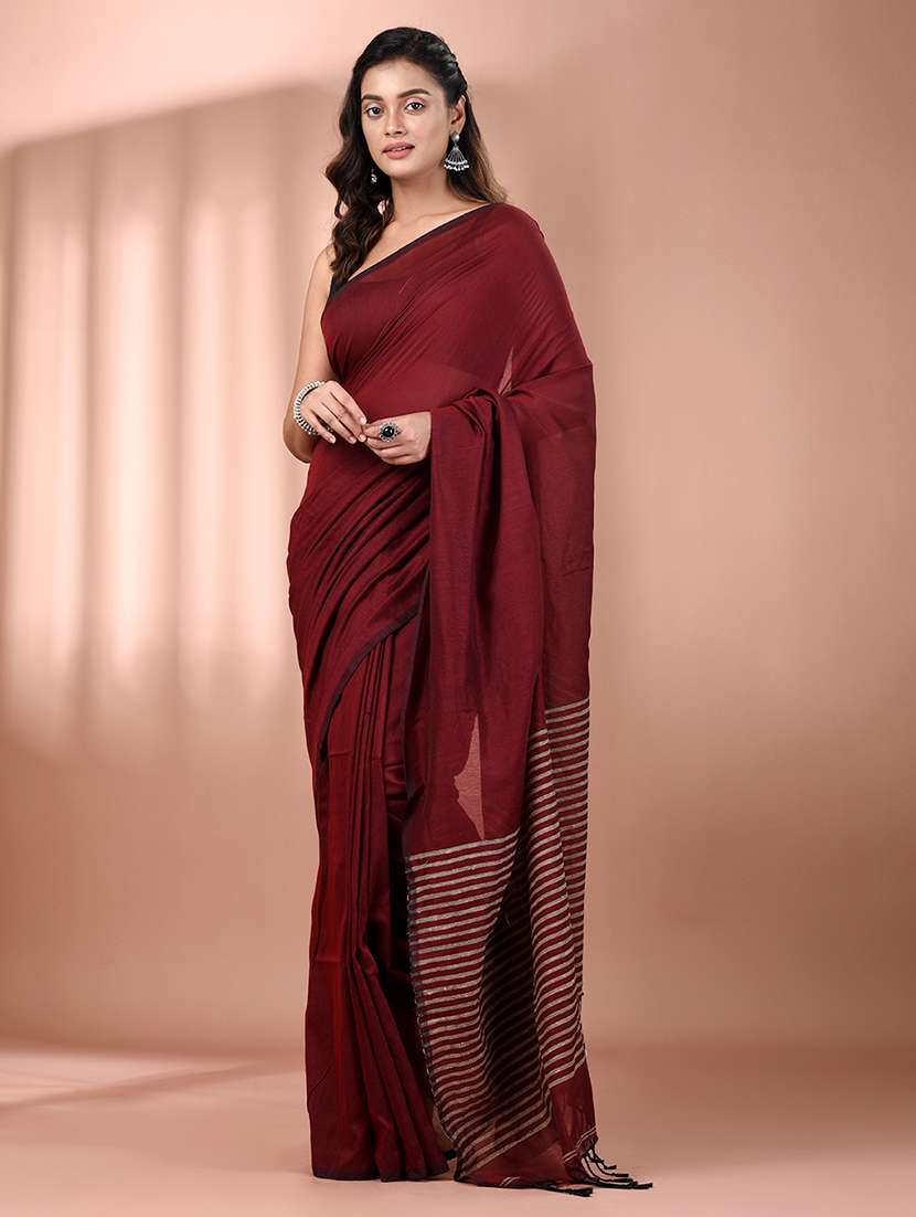 women solid handloom saree with blouse