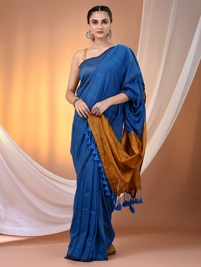 women solid handloom saree with blouse