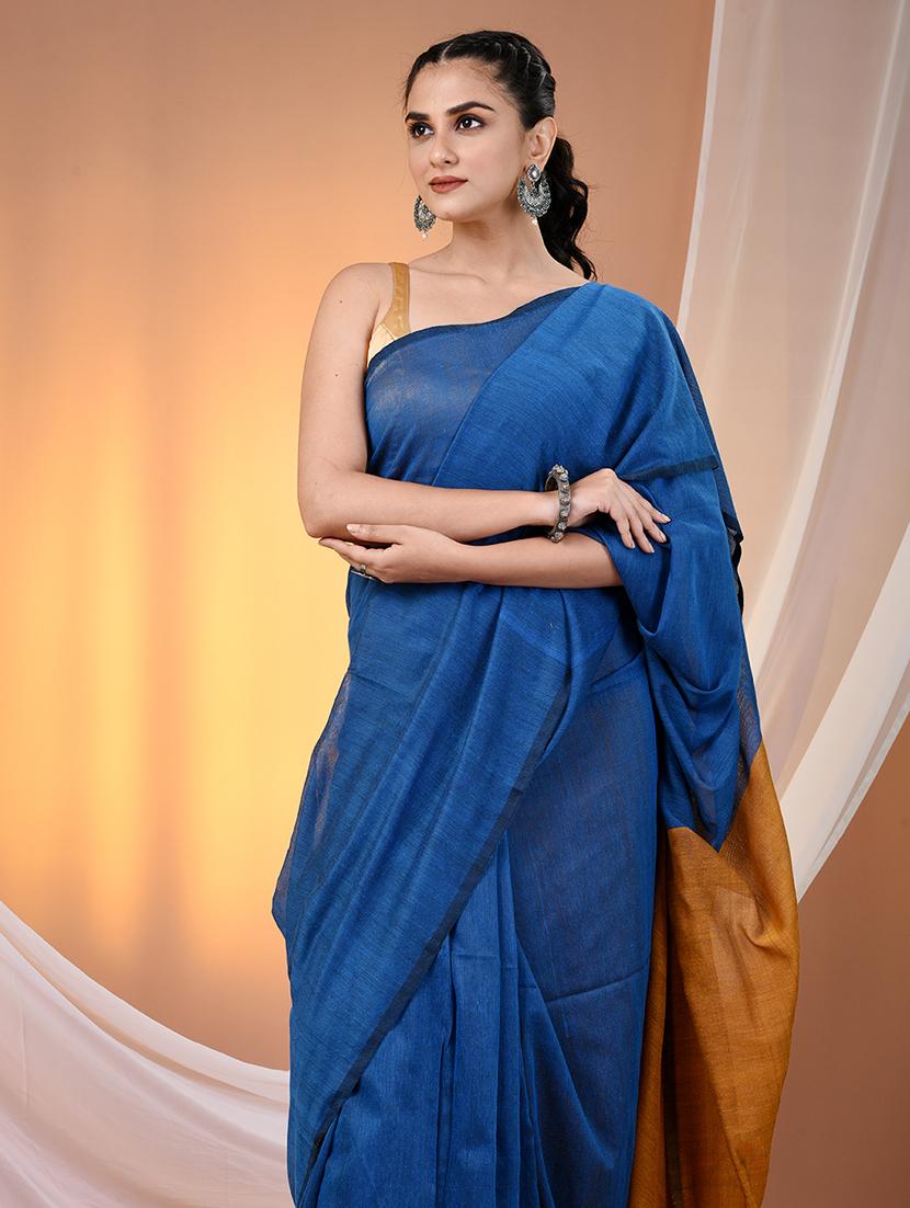 women solid handloom saree with blouse - 21908375 - Standard Image - 4