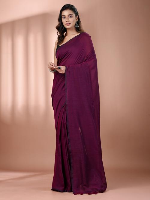 women solid handloom saree with blouse - 21908376 - Standard Image - 0