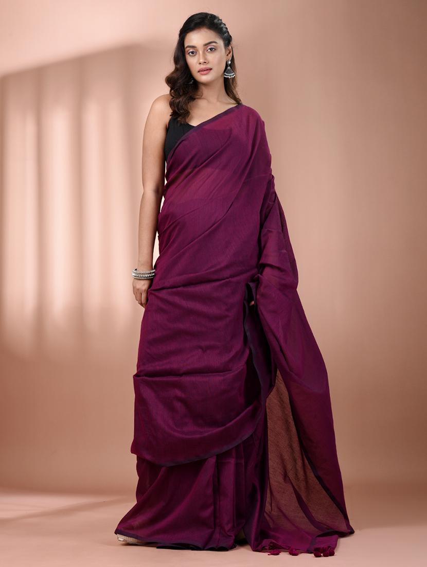 women solid handloom saree with blouse - 21908376 - Standard Image - 1