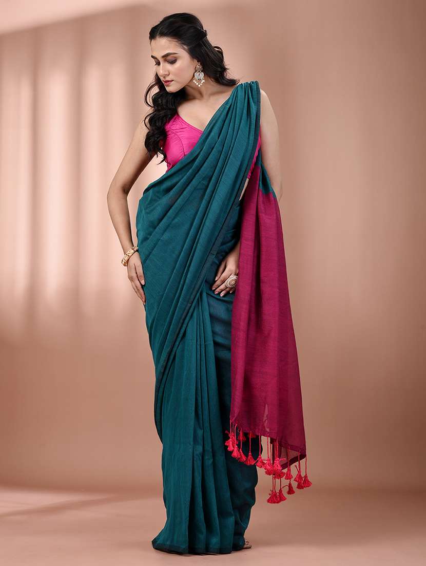 women solid handloom saree with blouse - 21908377 - Standard Image - 1
