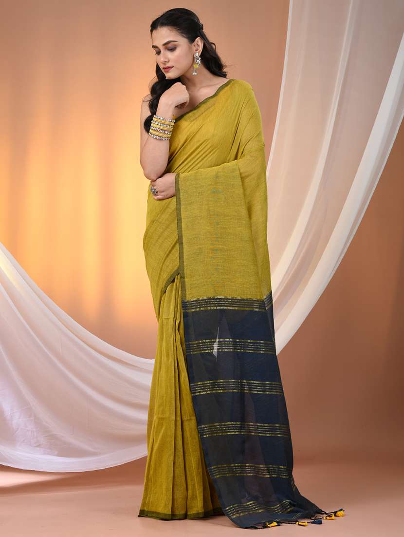 women solid handloom saree with blouse
