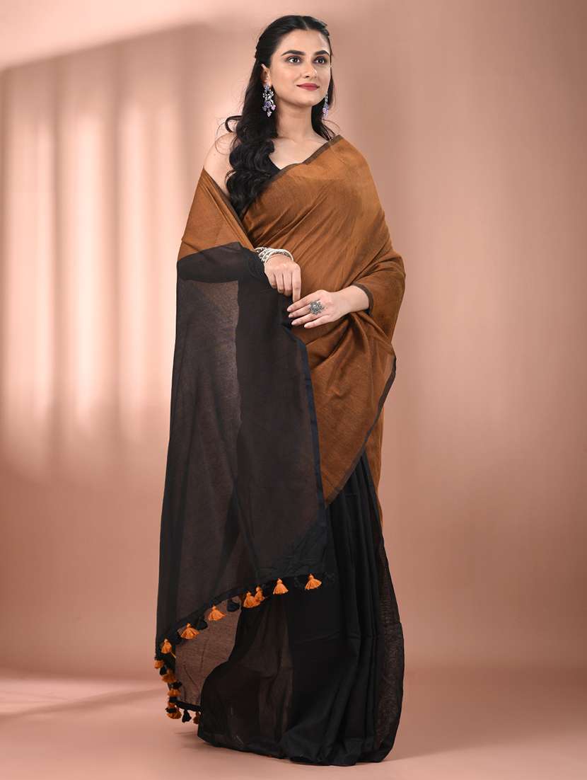women solid handloom saree with blouse - 21908379 -  Standard Image - 1