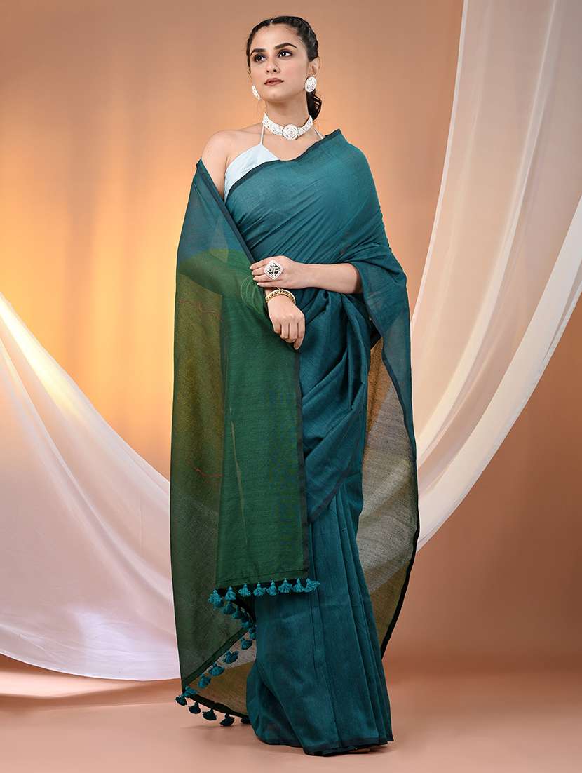 women solid handloom saree with blouse - 21908380 - Standard Image - 1