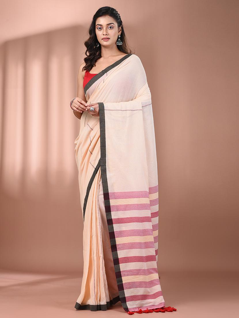 women striped handloom saree with blouse
