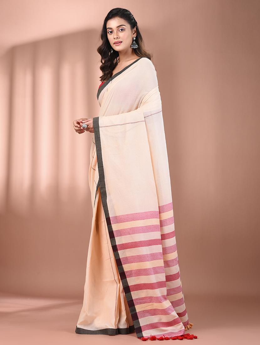 women striped handloom saree with blouse - 21908387 -  Standard Image - 1