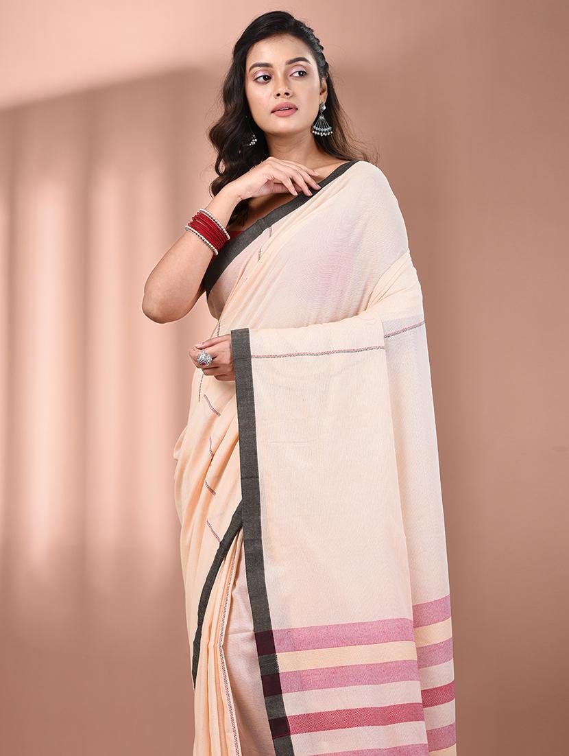 women striped handloom saree with blouse - 21908387 - Standard Image - 4