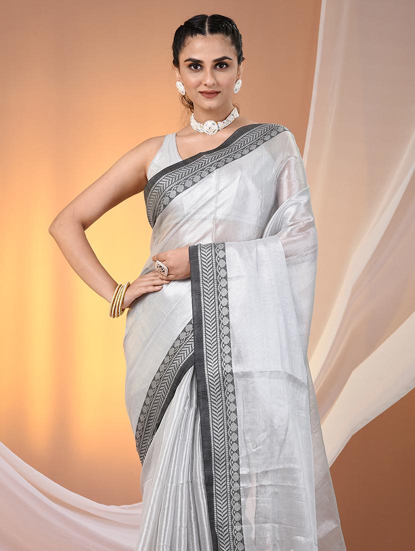 women solid with bordered saree with blouse - 21908389 - Standard Image - 4